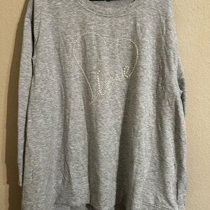 Jane and Delancey Gray Heart 'Love' Studded Sweater